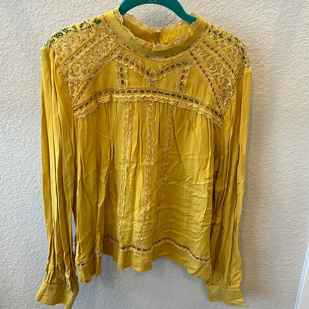 Blue Tassel for Anthropologie Lace Blouse - Yellow, XL